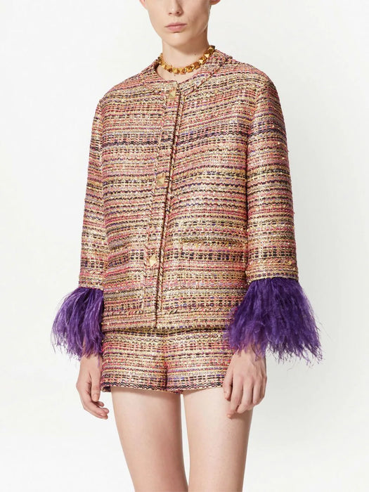 Valentino - Tweed Party Feather-trim Jacket