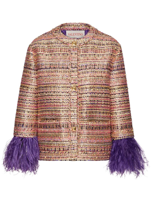 Valentino - Tweed Party Feather-trim Jacket